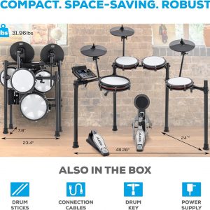 Alesis Nitro Max Kit Compact Electric Drum Kit with Quiet Mesh Pads, 10" Dual-Zone Snare, Bluetooth, 440+ BFD Sounds, Drumeo, USB MIDI, Kick Pedal