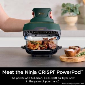Ninja Crispi 5-in-1 Glass Air Fryer | 450°F, Nontoxic, 4QT & 6-Cup Containers & Lids | Microwave, Freezer, Dishwasher Safe | Max Crisp, Air Fry, Bake, Recrisp, Keep Warm | Brit. Racing Green, FN103BF