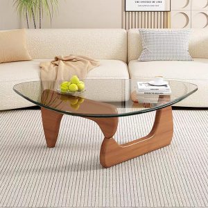Modern Glass Coffee Table, Mid Century Small Coffee Table, Coffee Table for Living Room,Suitable for Bedroom Living Room Reception Office Tables (Walnut/Transparent, Small)