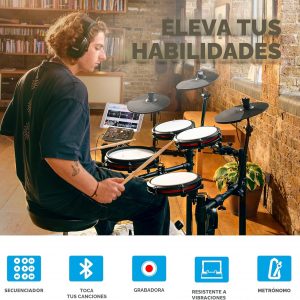 Alesis Nitro Max Kit - Juego de batería eléctrica con almohadillas de malla silenciosas, caja de doble zona de 10 pulgadas, Bluetooth, más de 440 sonidos auténticos, Drumeo, USB MIDI, pedal de patada