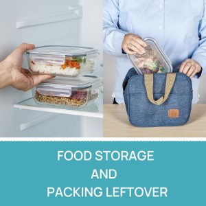 Vtopmart 5Pack 22oz Glass Storage Containers with Lids, Glass Meal Prep Food Container Sets with Snap Airtight Lids for Microwave, Oven, Freezer and Dishwasher, Grey