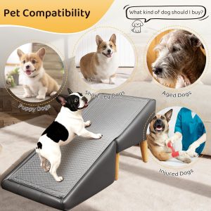 Dog Stairs for Small Dogs and Cats 16" H - with Encrypted Dot-Grip Non-Slip Surface, 2-in-1 Pet Ramp & Steps for Bed/Couch, Foldable Split Ottoman with Solid Wood Frame, Sturdy & Portable for Puppies