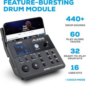 Alesis Nitro Max Kit - Juego de batería eléctrica con almohadillas de malla silenciosas, caja de doble zona de 10 pulgadas, Bluetooth, más de 440 sonidos auténticos, Drumeo, USB MIDI, pedal de patada