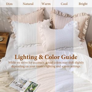 JOLLYVOGUE White Comforter Full Size, 3 Pieces Seersucker Lightweight Full Size Bedding, All Season Fluffy Microfiber Bedding Comforter Set with 1 Ruffle Comforter and 2 Ruffle Pillowshams
