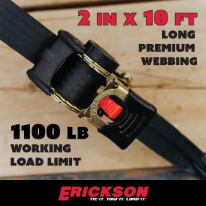 Erickson Pro Series 2in x 10ft Black Retractable Ratcheting Tie-Down Straps, High-Strength Design, 3300 lb Load Capacity, Pack of 2
