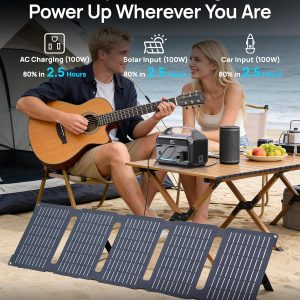 DARAN Portable Power Station with 60W Solar Panel Included, 288Wh (90,000mAh) LiFePO4 Battery, 350W (600W Peak), 7-Port Design, 2.1Hrs Fast Charing Solar Generators for Home, Outdoor Camping