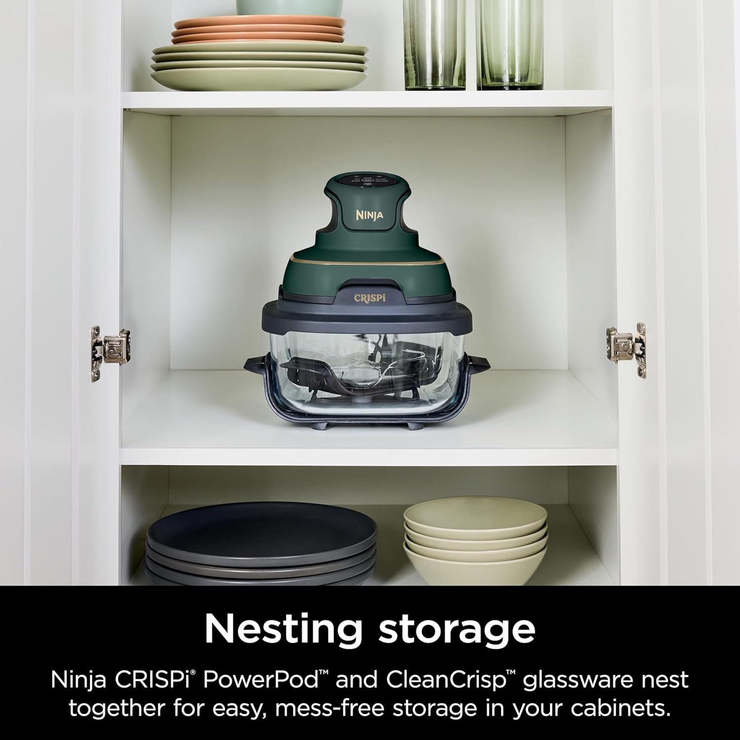 Ninja Crispi 5-in-1 Glass Air Fryer | 450°F, Nontoxic, 4QT & 6-Cup Containers & Lids | Microwave, Freezer, Dishwasher Safe | Max Crisp, Air Fry, Bake, Recrisp, Keep Warm | Brit. Racing Green, FN103BF