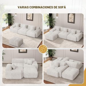 Sofá seccional modular moderno en forma de L de 122", sofás sin armazón para sala de estar con otomana, juego de sofá nube de chenilla convertible de 4 plazas, no requiere montaje, beige, 1 pieza