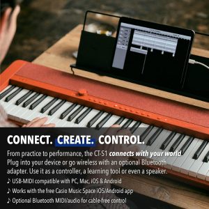 Casio Casiotone CT-S1 – 61-Key Touch-Sensitive Retro Keyboard | Sleek, Portable Design for Beginners to Pros | Stereo Grand Piano + 60 AiX Tones | USB-MIDI Connectivity | Red