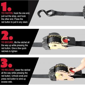 Erickson Pro Series 2in x 10ft Black Retractable Ratcheting Tie-Down Straps, High-Strength Design, 3300 lb Load Capacity, Pack of 2