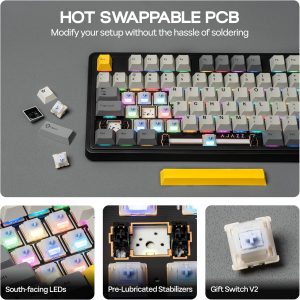 MechLands AJAZZ AK980 V2 Mechanical Gaming Keyboard with Display Screen, 10000mAh Battery, 98% Wireless Keyboard with BT/USB-C/2.4GHz, Hot Swappable, Linear Switch, Knob, RGB for Win/Mac (Black)