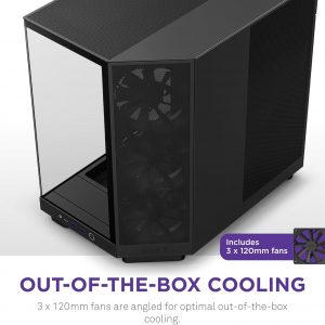 NZXT H6 Flow | CC-H61FB-01 | Compact Dual-Chamber Mid-Tower Airflow Case | Panoramic Glass Panels | High-Performance Airflow Panels | Includes 3 x 120mm Fans | Cable Management | Black