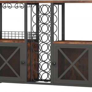 Homeiju Mini Bares para el Hogar, Gabinete de Bar de Café de Madera, Gabinete Moderno de Licores para Licores y Copas, Gabinete de Vino Buffet Estilo Granja con Aparador de Almacenamiento para Hogar