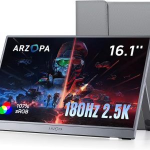 ARZOPA – Monitor portátil 16.1 pulgadas 2.5 K 180 Hz, 2560 x 1440 QHD, 107% sRGB, soporte integrado, HDR, ultradelgado, segunda pantalla para laptop, PC, PS5, Mac, Xbox - Z3FC