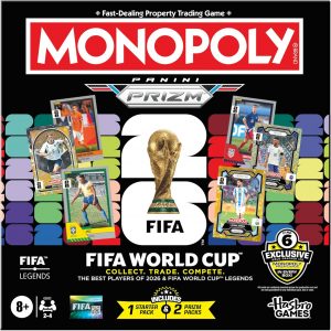Monopoly Panini Prizm: Juego de mesa de fútbol de la Copa Mundial de la FIFA I con Monopoly Panini Prizm FIFA World Cup 2026 Trading Cards I a partir de 8 años