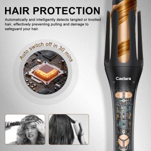 Automatic Curling Iron Beach Waves Curling Wand, Portable Hair Curler3 Temperatures Fast Heating, 2-Way Rotation, Anti-Scald, Anti-Tangle Rotating 30 Million Ionic Ceramic Coating (Black)