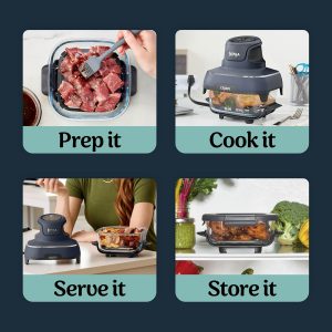 Ninja Crispi 4-in-1 Glass Air Fryer | 450°F | Non-Toxic | 4QT & 6-Cup Glass Containers w/Lids | Microwave, Freezer, Dishwasher Safe | Max Crisp, Air Fry, Bake, Recrisp | Cyberspace Gray, FN101GY