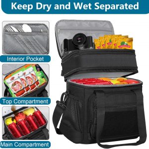 GLENKEY Tactical Lunch Box Cooler Bag - Expandable Insulated Lunch Bag for Men Women - Large Lunchbox for Adults Work Shifts Outdoor Trips Black 16L