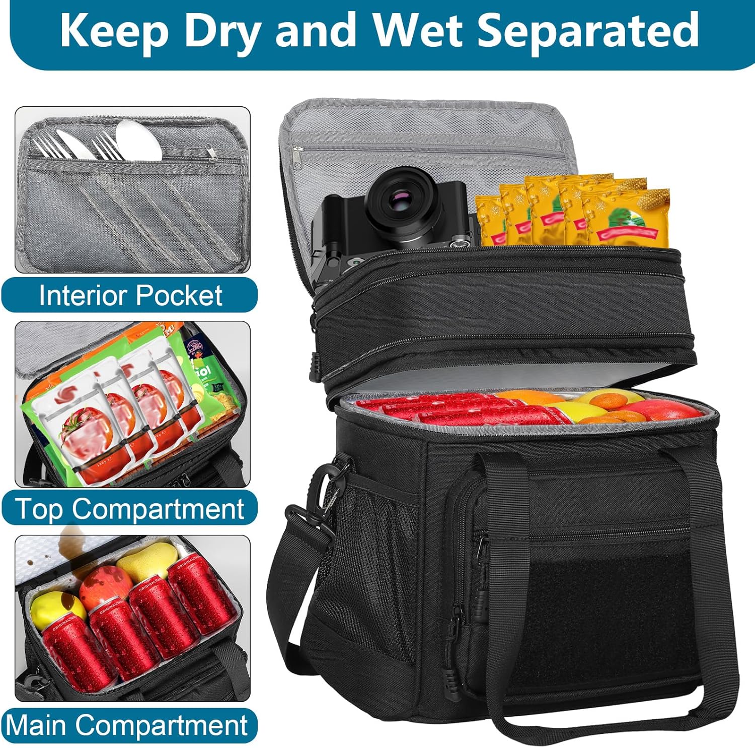 GLENKEY Tactical Lunch Box Cooler Bag - Expandable Insulated Lunch Bag for Men Women - Large Lunchbox for Adults Work Shifts Outdoor Trips Black 16L