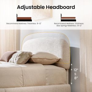 ModernMate Marco de cama de almacenamiento elevable, tamaño Queen, marco de cama tapizado con cabecera ajustable, tela de felpilla Oeko-TEX, cama de almacenamiento hidráulica, no necesita somier