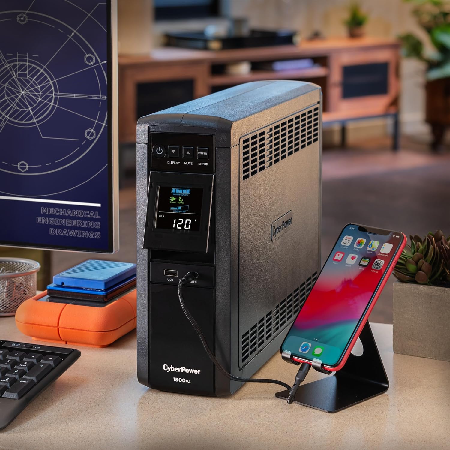 CyberPower CP1500PFCLCD PFC Sinewave UPS Sistema de respaldo de batería y protector contra sobretensiones, 1500VA/1000W, 12 tomacorrientes, AVR, minitorre; Certificado UL