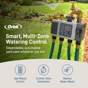 Orbit 24639 B-hyve XD Temporizador de riego de manguera inteligente de 4 puertos con concentrador Wi-Fi