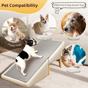 Dog Stairs for Small Dogs and Cats 16" H - with Encrypted Dot-Grip Non-Slip Surface, 2-in-1 Pet Ramp & Steps for Bed/Couch, Foldable Split Ottoman with Solid Wood Frame, Sturdy & Portable for Puppies