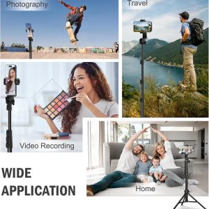 64” Tripod for Cell Phone & Camera, Phone Tripod with Remote and Phone Holder, Sturdy & Stable Height Adjustable Multi-Angle Shot Selfie Stick Tripod for Video Recording