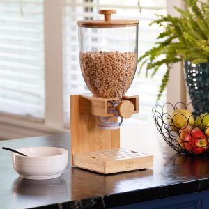Honey-Can-Do Bamboo Cereal Dispenser with Airtight Lid – Countertop Dry Food Dispenser for Kitchen Organization – Eco-Friendly Cereal Container for Pantry