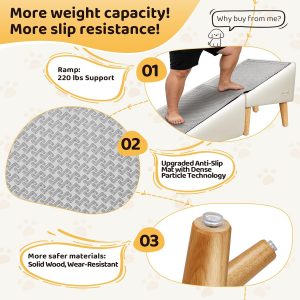 Dog Stairs for Small Dogs and Cats 16" H - with Encrypted Dot-Grip Non-Slip Surface, 2-in-1 Pet Ramp & Steps for Bed/Couch, Foldable Split Ottoman with Solid Wood Frame, Sturdy & Portable for Puppies