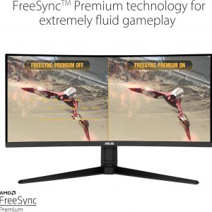 ASUS TUF Gaming VG34VQL1B 34" Monitor curvo HDR, WQHD (3440x1440), 165Hz, 1ms, desenfoque de movimiento extremadamente bajo, FreeSync Premium, cuidado de ojos, DisplayPort HDMI USB, Altura ajustable, DisplayHDR 400, Negro