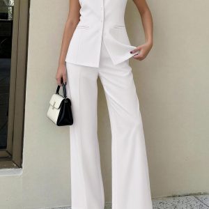 PRETTYGARDEN Conjunto de 2 piezas para mujer, ropa de trabajo de verano 2026, sin mangas, chaqueta, chaleco, pantalones, trajes de primavera y negocios, trajes casuales