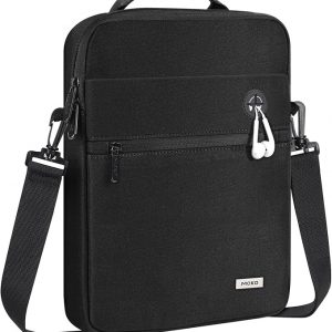 MoKo Bolsa para tablet de 9 a 11 pulgadas, funda protectora de transporte de 360° para iPad Air 5/4th 10.9, iPad Pro de 11 pulgadas, iPad 9/8/7th 10.2, iPad de 10.9 de 10.9, con múltiples bolsillos, correa para el hombro y puerto para auriculares, color negro