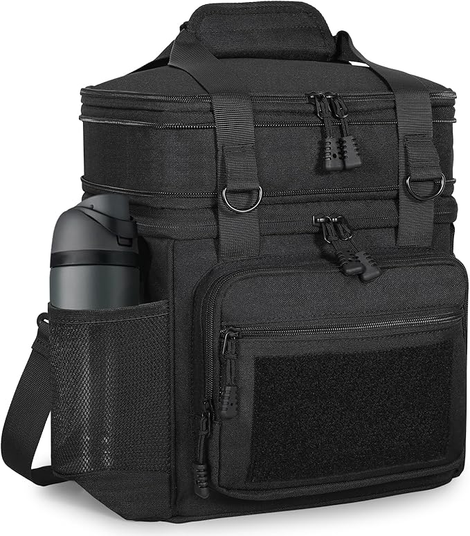 GLENKEY Tactical Lunch Box Cooler Bag - Expandable Insulated Lunch Bag for Men Women - Large Lunchbox for Adults Work Shifts Outdoor Trips Black 16L