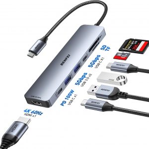 BENFEI 7-in-1 USB C Hub with HDMI(4K@60Hz), 2 USB-A, 1 USB-C Data, 100W Charge, SD/TF Card Reader, Silicone Tangle-Free Cable Compatible with MacBook Pro/Air, iPad Pro, iMac, iPhone 15 Pro/Pro Max