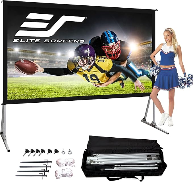 Elite Screens Yard Master 2, 110-INCH Outdoor Projector Screen with Stand 16:9, 8K 4K Ultra HD Fast Fold Portable Movie Screen Foldable Easy Snap On Cinema Theater, OMS110H2