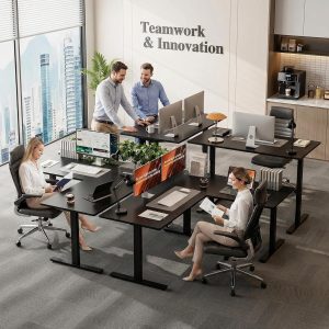 Grandder 63 x 55 Inch L Shaped Standing Desk, Electric Height Adjustable Corner Stand Up Desk, Sit Stand Corner Table Home Office Table, Black Top Black Frame