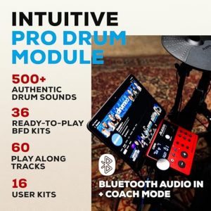 Alesis Nitro Pro Electric Drum Set with Dual-Zone Quiet Mesh Pads, 500+ Authentic BFD Sounds, Bluetooth, Drumeo, USB MIDI, Double Kick Compatible