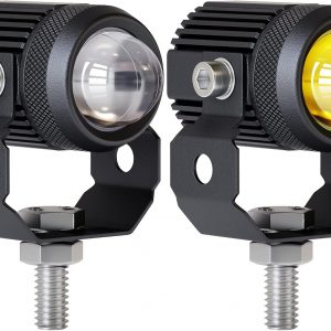 Zmoon Luces antiniebla LED de conducción para motocicleta, 60 W, cápsulas LED blancas y ámbar, luces de proyector auxiliar de 1.3 pulgadas, compatible con Jeep, tractor, camión, ATV, UTV, SUV, barco, etc. (paquete de 2)