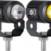 Zmoon Luces antiniebla LED de conducción para motocicleta, 60 W, cápsulas LED blancas y ámbar, luces de proyector auxiliar de 1.3 pulgadas, compatible con Jeep, tractor, camión, ATV, UTV, SUV, barco, etc. (paquete de 2)