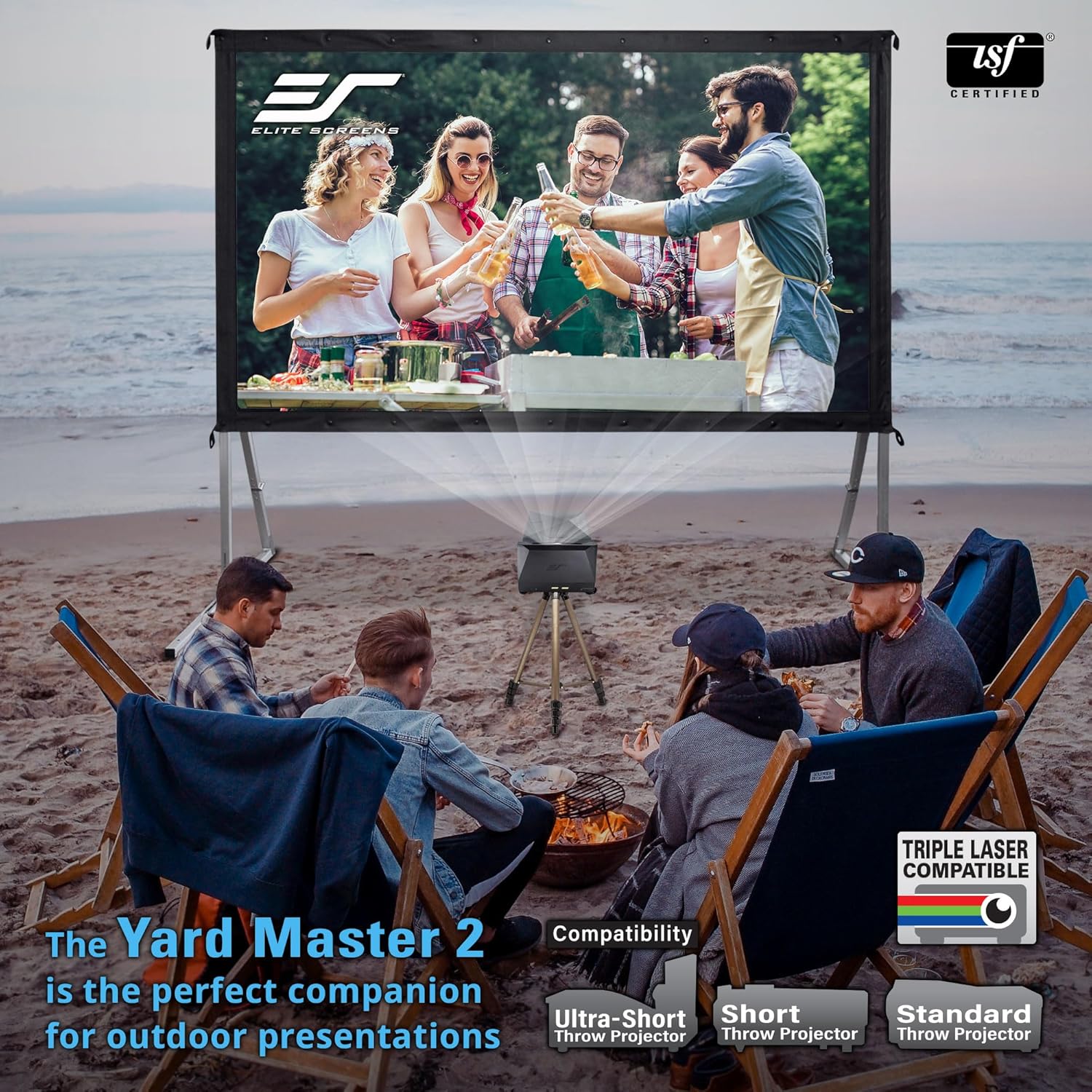 Elite Screens Yard Master 2, 110-INCH Outdoor Projector Screen with Stand 16:9, 8K 4K Ultra HD Fast Fold Portable Movie Screen Foldable Easy Snap On Cinema Theater, OMS110H2