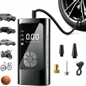Cordless Tire Inflator Portable Air Pump - Car & Motorcycle Accessories, Dual-Pump, 1s Fast Inflation, 150PSI, Auto-Stop, Pressure Monitor, 5 Modes, LED Light