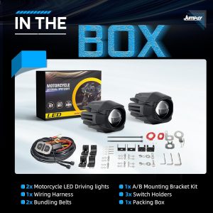 Motorcycle LED Fog Light 60W 20000LM Auxiliary Lights 7 Modes Amber White Light Combo with Waterproof Wire Harness Kit for Motorcycle GS Pan America Adventure and Adventure