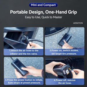 Cordless Tire Inflator Portable Air Pump - Car & Motorcycle Accessories, Dual-Pump, 1s Fast Inflation, 150PSI, Auto-Stop, Pressure Monitor, 5 Modes, LED Light