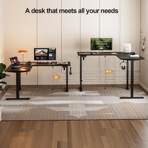 Grandder 63 x 55 Inch L Shaped Standing Desk, Electric Height Adjustable Corner Stand Up Desk, Sit Stand Corner Table Home Office Table, Black Top Black Frame