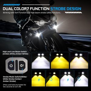 Motorcycle LED Fog Light 60W 20000LM Auxiliary Lights 7 Modes Amber White Light Combo with Waterproof Wire Harness Kit for Motorcycle GS Pan America Adventure and Adventure