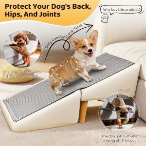 Dog Stairs for Small Dogs and Cats 16" H - with Encrypted Dot-Grip Non-Slip Surface, 2-in-1 Pet Ramp & Steps for Bed/Couch, Foldable Split Ottoman with Solid Wood Frame, Sturdy & Portable for Puppies