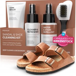 FORTIVO 4-in-1 Sandal and Shoe Cleaning Kit for Birkenstock – Premium Care Kit Safe for Leather, Suede, Nubuck & Cork - Includes Sealer, Protector Spray, Cleaner & Brush
