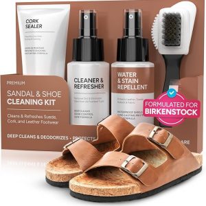 FORTIVO 4-in-1 Sandal and Shoe Cleaning Kit for Birkenstock – Premium Care Kit Safe for Leather, Suede, Nubuck & Cork - Includes Sealer, Protector Spray, Cleaner & Brush
