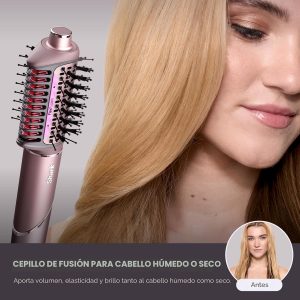 Shark FlexFusion - Plancha de pelo y potente secador de pelo con cepillo de pelo Fusion, moldeador de aire de cerámica con rizadores y concentrador de envoltura automática, placas de cerámica, rubor cósmico HD641S